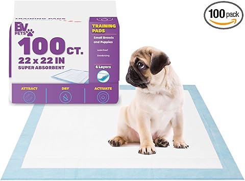 BV Puppy Pads Leak-Proof 100 Count 22"x 22" - Absorbent Pee Pads for Dogs with 6-Layer Design, Rapid Dry Sheet & Built-in Attractant - Dog Pad with Odor Control, Perfect for Puppies & Senior Dogs
