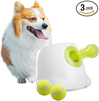 ALL FOR PAWS Automatic Dog Ball Launcher, Interactive Fetch Toy for Small to Medium Dogs, Pet Thrower Machine for Indoor & Outdoor Play, 3 Pcs 2-Inch Balls Included