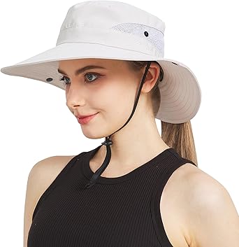 NPJY Ponytail Sun Hats for Women Men Wide Brim UPF 50+ Gifts for Women Fishing & Bucket & Beach Hats