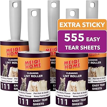 Lint Rollers for Pet Hair Extra Sticky, 555 Sheets Mega Value Set Lint Roller with 5 Upgraded Handles, 5 Rollers Portable Pet Lint Remover for Clothes, Furniture, Carpet, Dog & Cat Hair Removal