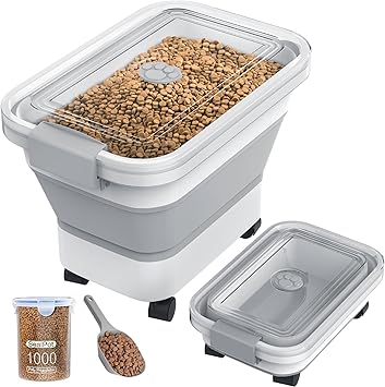 20-23 Lbs Dog Food Storage Container, Collapsible Dog Food Container with Transparent Airtight Lid,Multifunctional Pet Food Storage Container for Dog Cat,Rice,Flour,Pet Food Scoop and Dog Bowl