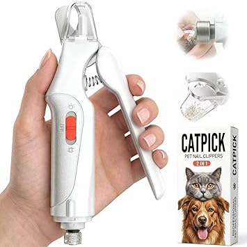 CATPICK 2-in-1 Cat Nail Clippers & Dog Nail Clippers Trimmers for Large Medium Small Dogs Cats Claw Trimmer Quick Sensor and Safety Guard USB Rechargeable with 2 LED Lights Dogs Nail Trimmer