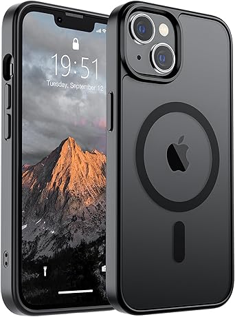 SUPFINE Magnetic for iPhone 14 Case & iPhone 13 Case (Compatible with MagSafe)(Military Grade Drop Protection) Translucent Matte Shockproof Phone Cover,Black
