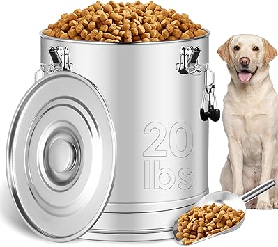 Stainless Steel Dog Food Storage Container,20LB/25LB Airtight Dog Food Storage Container with Lid to Keep Fresh,Easy Clean Large Pet Food Storage Container with Scoop for Cat Food,Chicken Feed,Rice