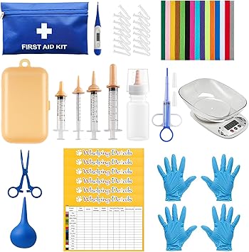 52pcs Puppy Whelping Supplies,Whelping kit,Puppies Birth,Kitten Dog Supplies,Puppy kit,Bottle Feeding kit for Newborn Puppy, Puppy Whelping Collars,Tube,Cord Clamps,Gloves,Digital Thermometer Scale