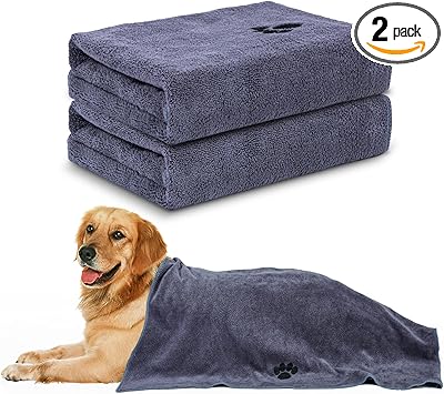 WOUSEDO Microfiber Dog Towels for Drying Dogs,40'' X 23.6'', Super Absorbent and Soft Pet Grooming Towel, Perfect Shower & Bath Supplies for Dogs(2-Pack Grey)