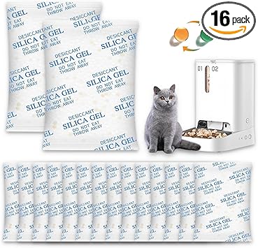 16 Pack Pet Food Desiccant Packs with Color Indicating, Compatible with Petlibro/Petkit/Pawsync Automatic Cat Feeder, Replaced Desiccant for Most Automatic Pet Feeders, Individually Wrapped