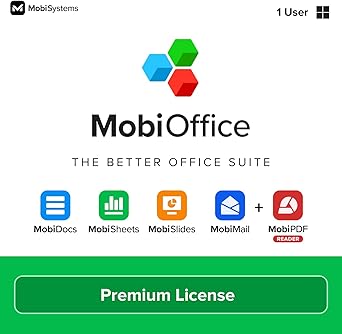 MobiOffice Premium 4-in-1 Office Suite for Windows | Premium License | Word Processing, Spreadsheets, Presentations, Email + Free PDF Reader