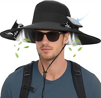 Hat with Fans Solar Power Wide Brim Solar Fan Hat, Sun Hat with 2 Fans Two Power Supply Modes, Outdoor Solar Powered & USB Charging Fishing Hat for Men Women Solar Fan Hats for Men