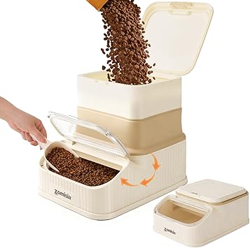 ZOMISIA 20-30lbs Collapsible Dog Food Storage - First-in, First-out Easy Dispense Base for Freshness, Pet Food Storage Containers with Transparent Lid and Scoop