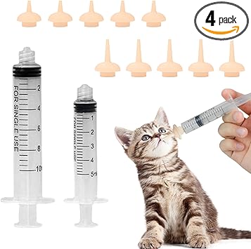 Pet Feeding Syringe with Nipple, Silicone Feeding Tools for Kitten Puppy Feeding Syringe for Newborn Cat Dog Small Animals Rabbits (5ml+10ml +10 nipples)