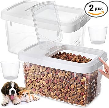 2 Pack Airtight Dog Food Storage Container, 16.5 Lbs Clear Pet Food Storage Bin with 2 Measuring Scoops for Pet Dog Cat Rice Grain Treat
