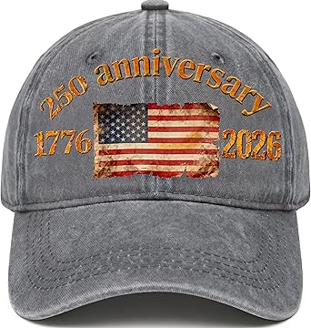 250 Anniversary USA Hat - 250 Years American 1776-2026 Commemorative Retro Washed Patriotic Baseball Cap, Adjustable Vintage Cotton Hats Grey