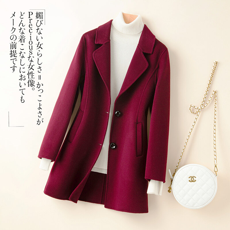 Mid-Length Double-Faced Woolen Goods Cashmere Coat Women's Slim-Fit Wool Coat Small Woolen Suit Mom Autumn and Winter Workwear