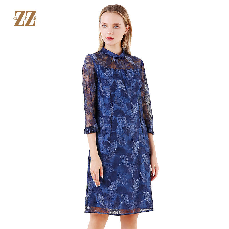 Zormei Early Spring New Elegant Elegant Lace Lace Lace Collar Retro Mid-Sleeve Midi Dress E91ll24