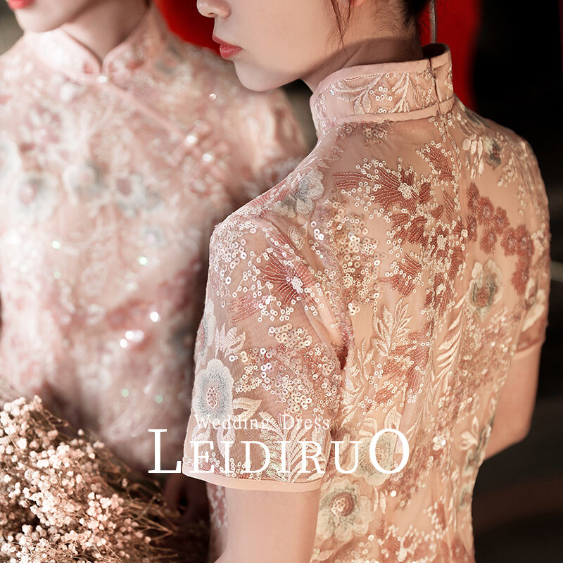 Peach 2022 Summer New Bride Engagement Improved Cheongsam Young Style Dress for Toast Formal Dress Girl Dress