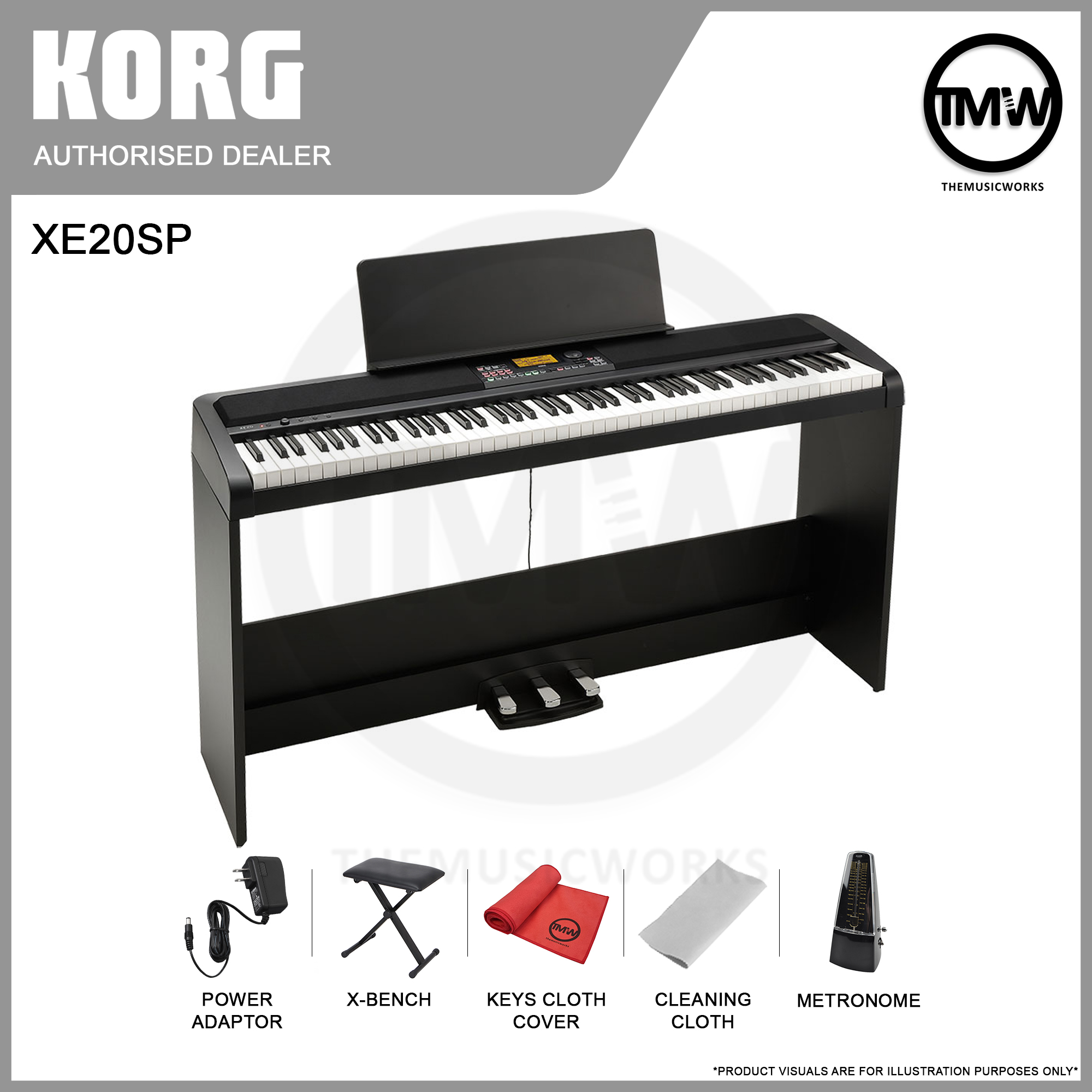 [LIMITED STOCKS] KORG XE20SP (Black) Digital Ensemble Portable Electronic Piano Keyboard 88 Keys Natural Weighted Hammer Musical Instrument - Adaptor X-Bench Keys Cleaning Cloth Metronome - Absolute P