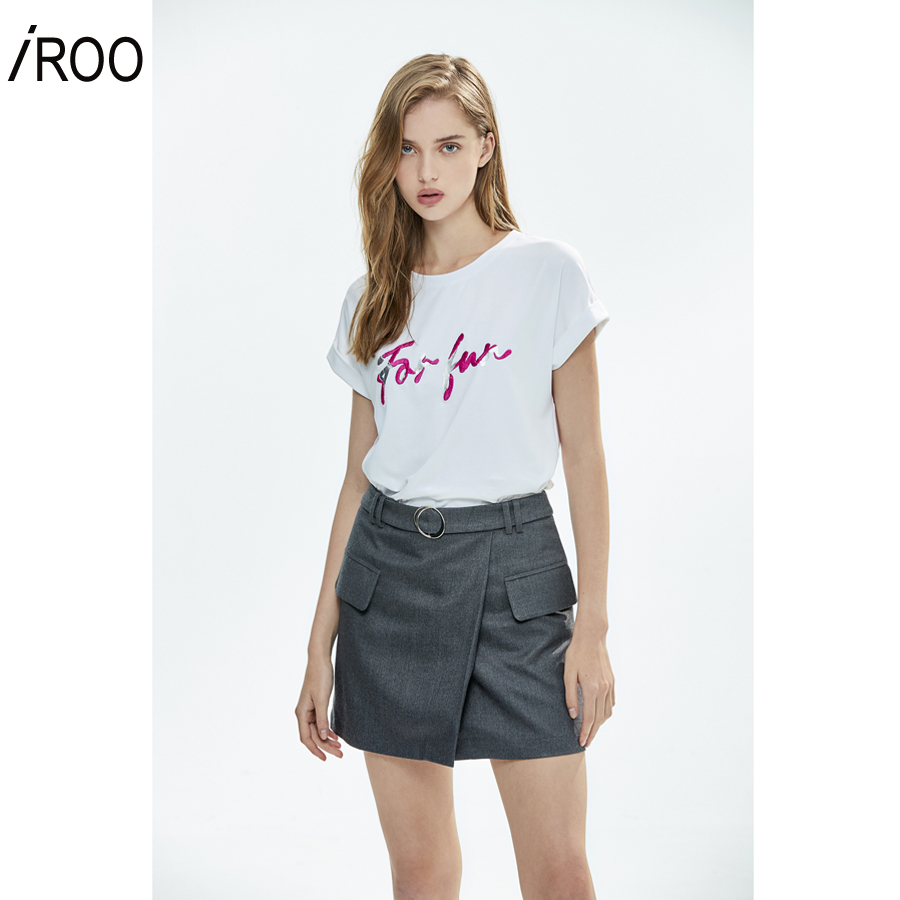 iROO Woman Clothing Dark Grey Basic Skorts