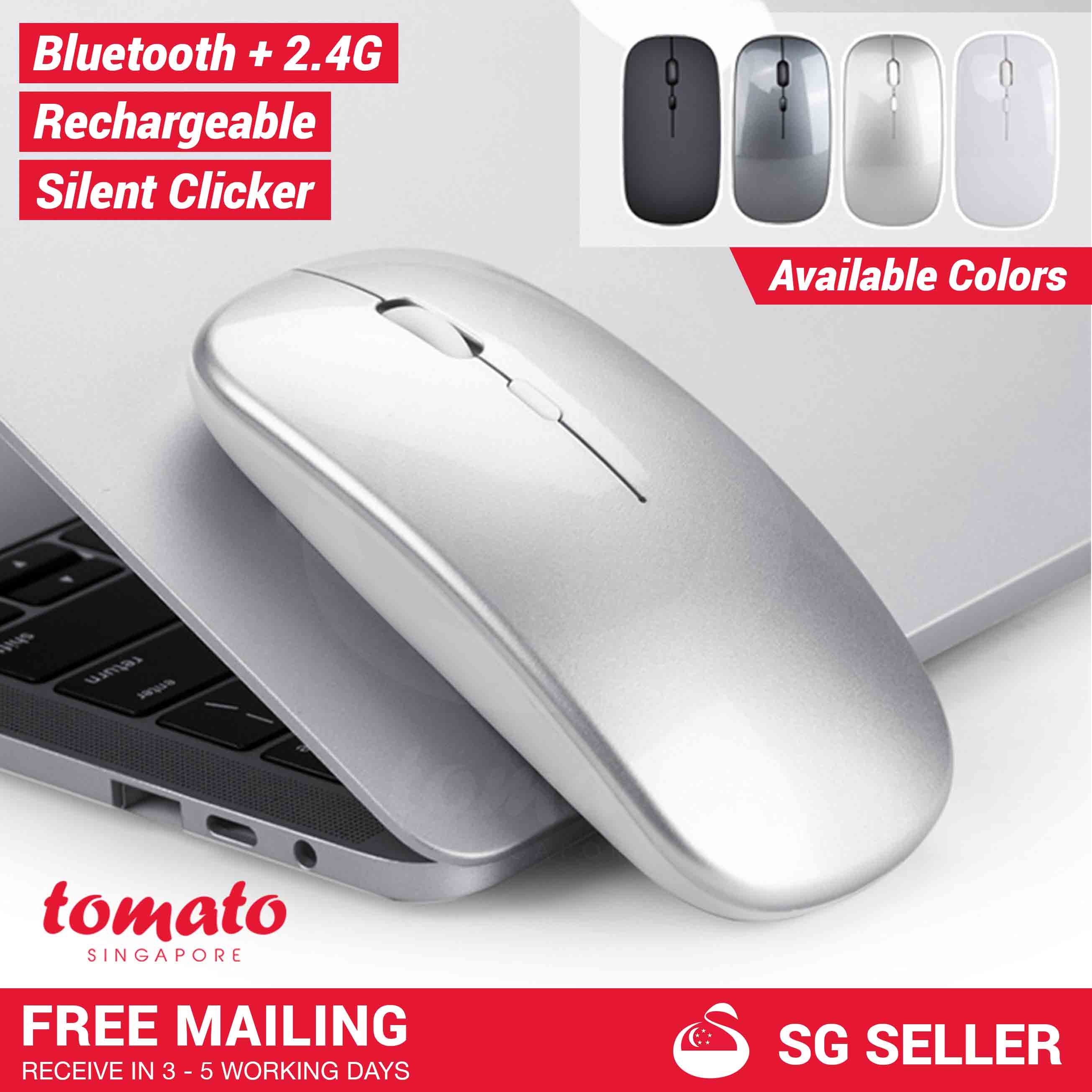 [SHIP FROM SG] Silent Bluetooth Rechargeable 2.4G Mouse with DPI 800/1200/1600