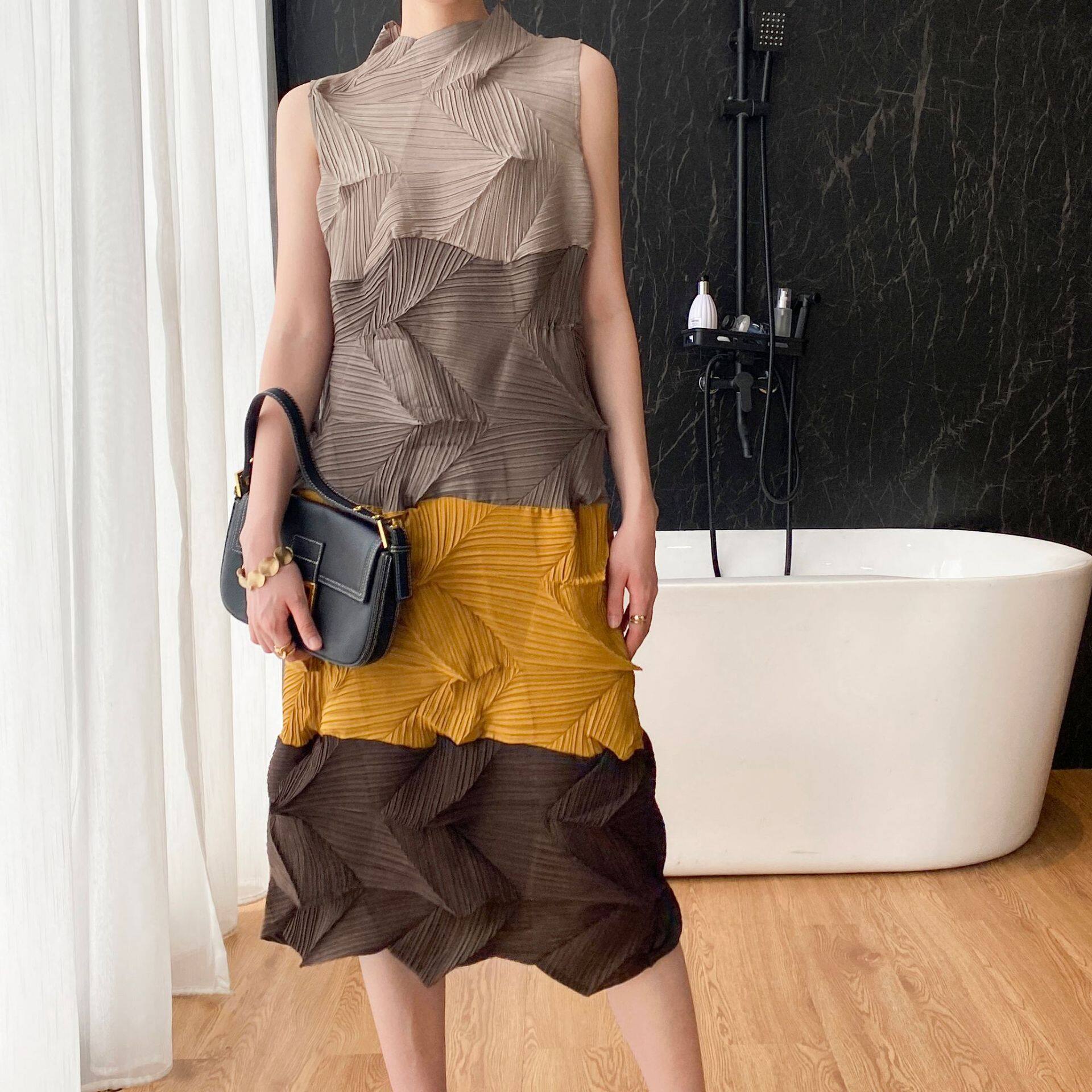 ❐ Aiden001 Japanese wind pleat summer beautiful fashion casual large size diamond pleat dress colorful pleats 285G